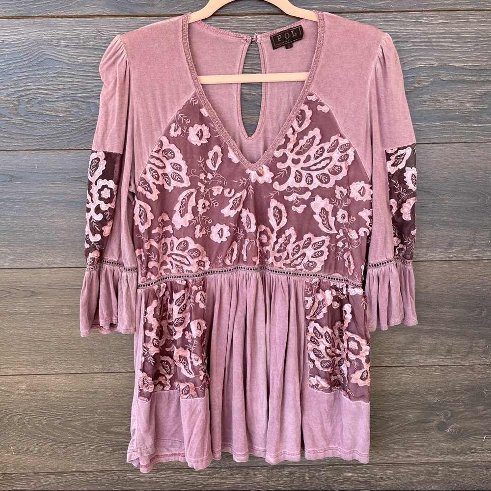 POL | Pink Embellished Mesh Boho Peplum Blouse